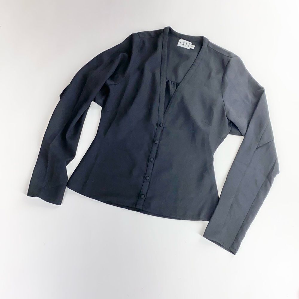 fayt modern ruffle keyhole structured top blouse new years eve holiday party XS